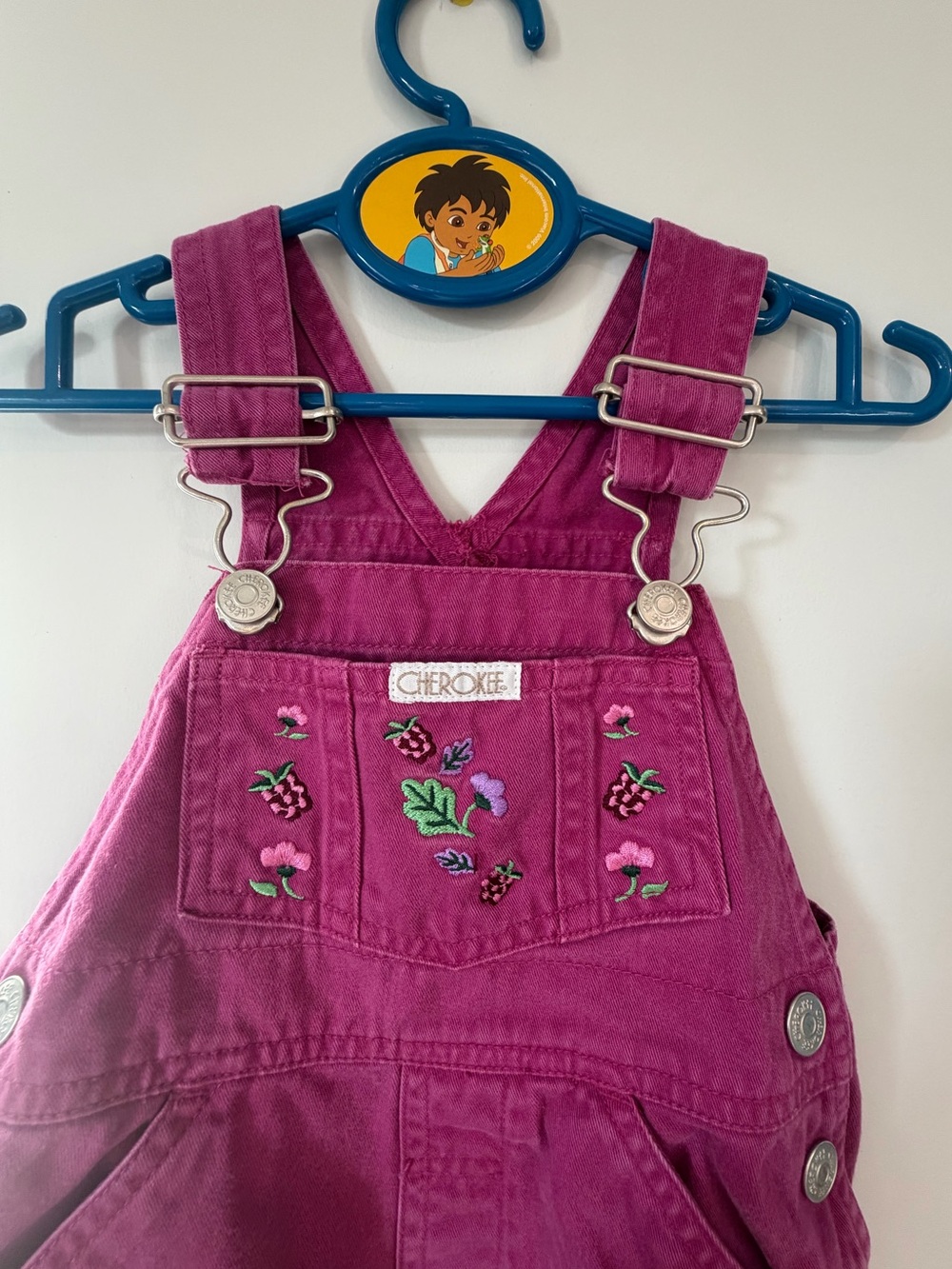 Cherokee Fuchsia Embroidered Kids Overalls 12M Baby Girl